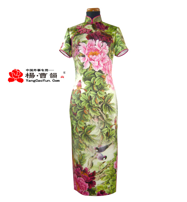 花鸟凤扣-真丝印花-旗袍-女款