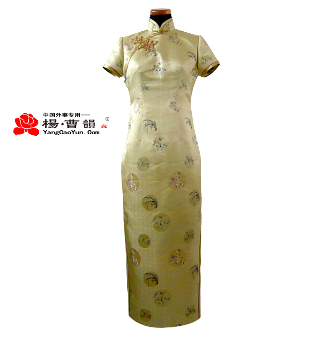 四季花-金色织锦缎-旗袍-女款