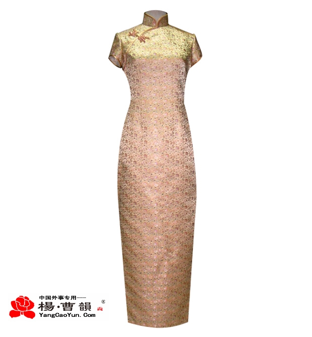 米黄色-真丝-旗袍-女款