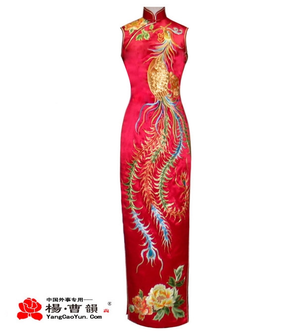 富贵红色-真丝重缎-手绣-旗袍-女款