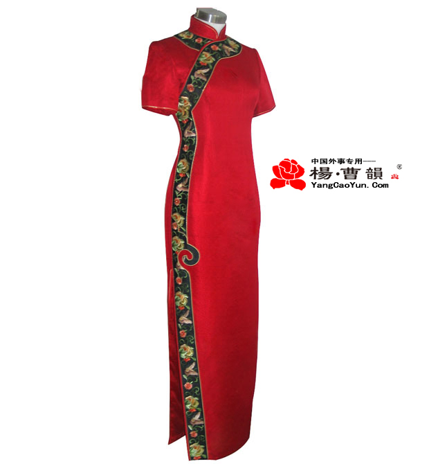 红色-真丝重缎-手绣-旗袍-女款