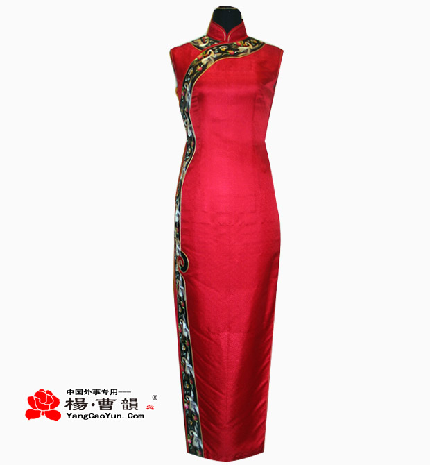 橘红色-真丝-旗袍-女款