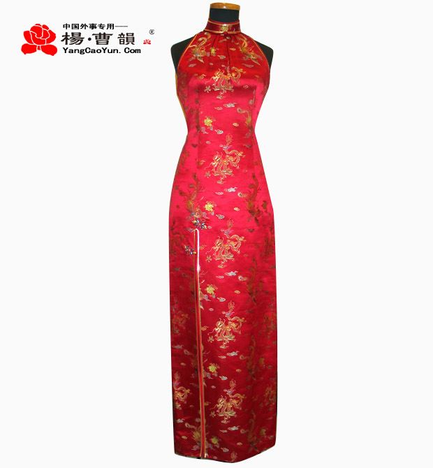 红色印花-真丝-旗袍-女款