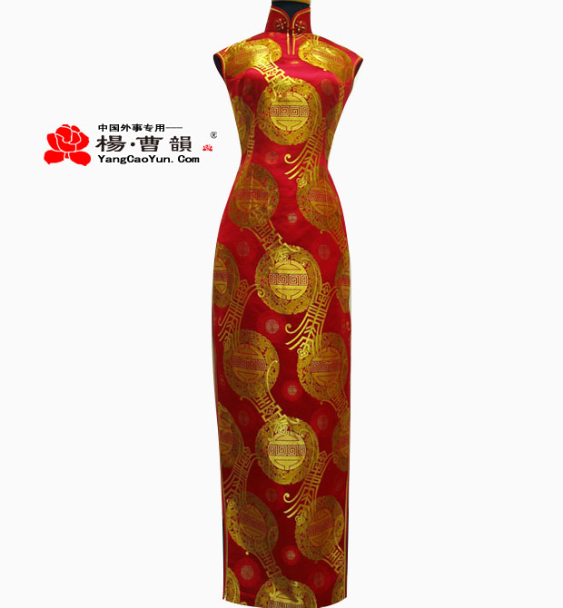 红色印花-真丝-旗袍-女款
