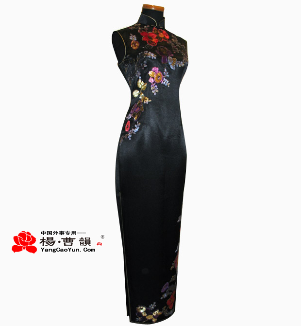 黑色贴花-真丝-旗袍-女款