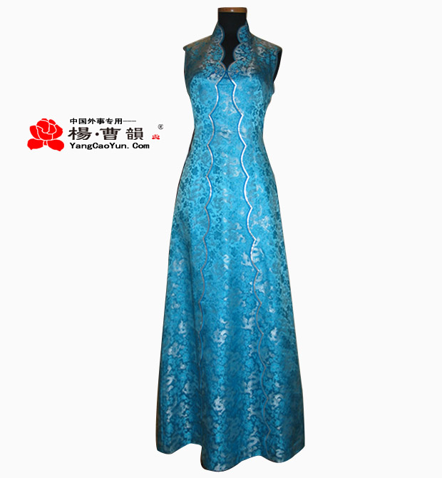 蓝色印花-织锦缎-旗袍-女款