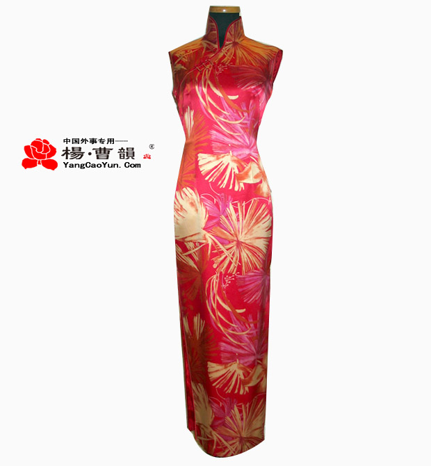 红色印花-真丝-旗袍-女款