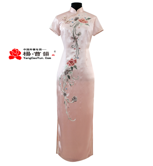粉色-真丝绣花-旗袍-女款