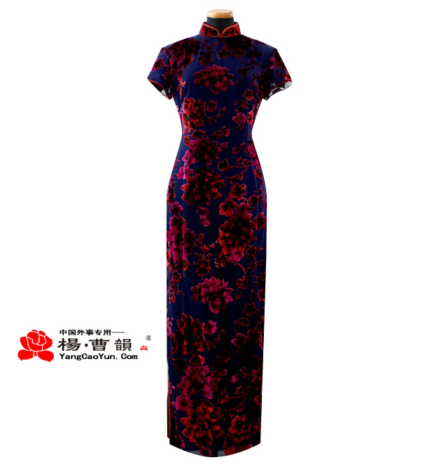 深红色-天鹅绒-旗袍-女款