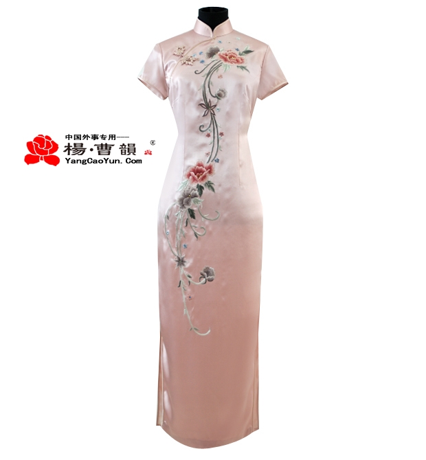 粉色-真丝绣花-旗袍-女款
