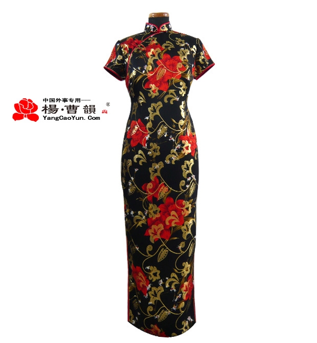 黑底金花-真丝-旗袍-女款