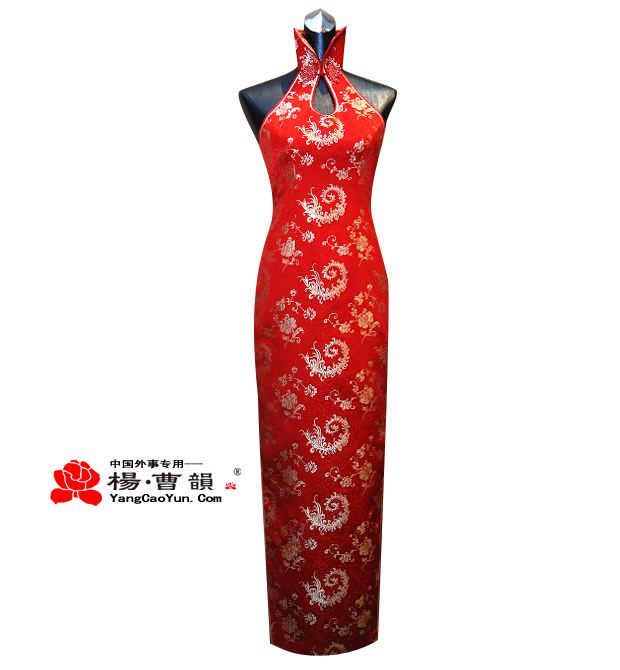 高领凤凰-新娘妆-织锦缎-旗袍