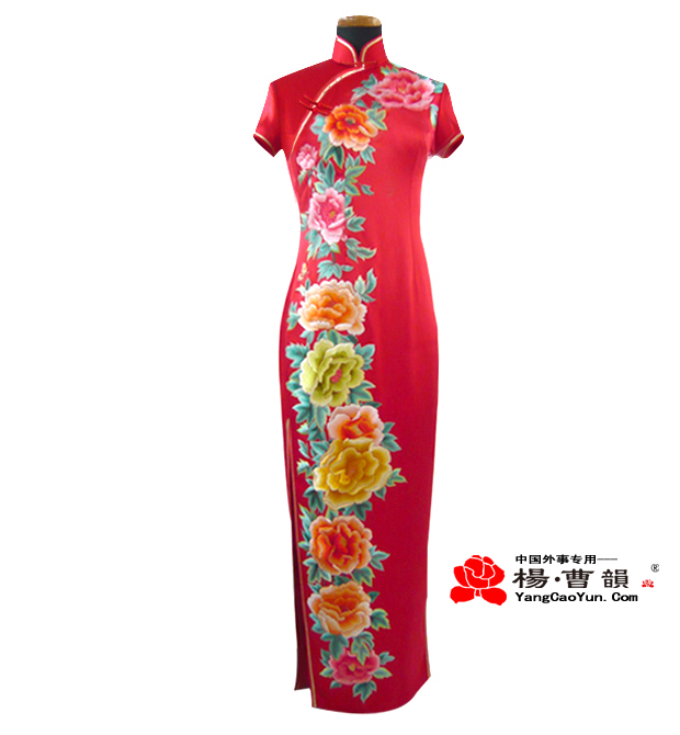 斜绣牡丹-真丝重缎-旗袍-女款